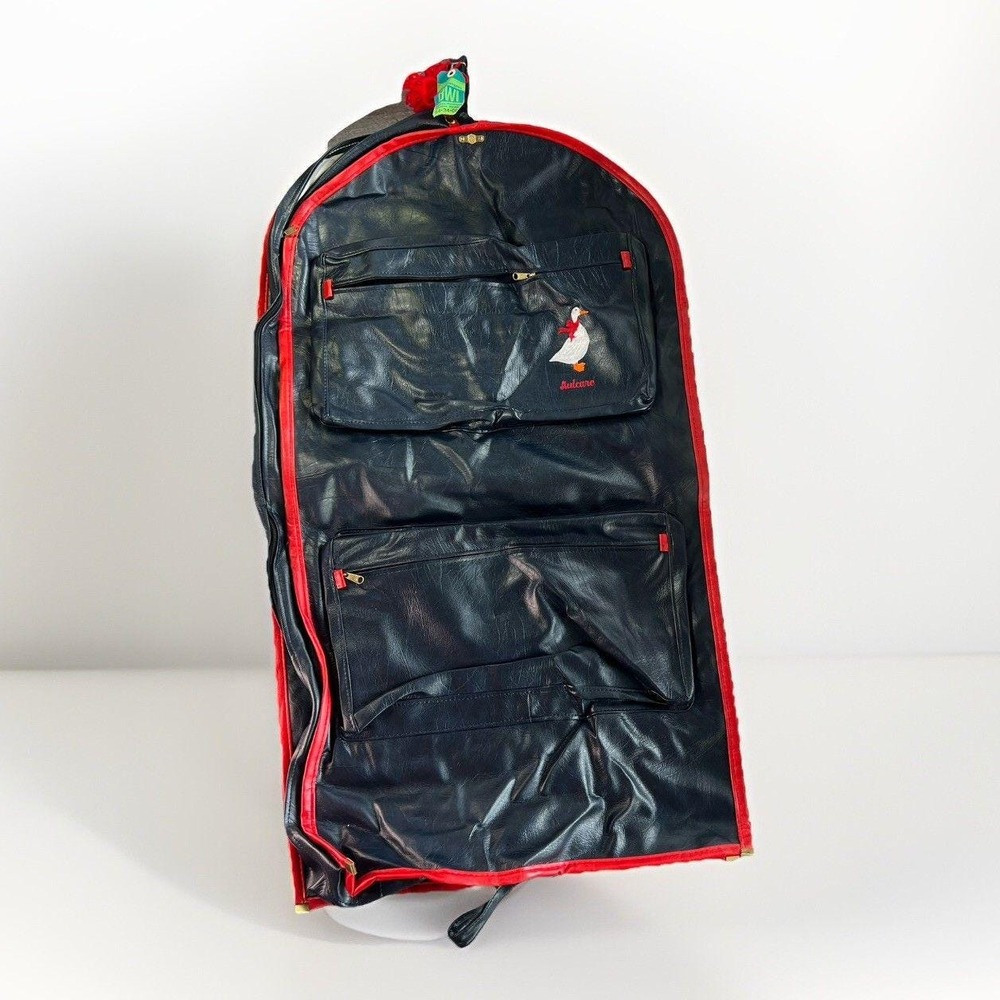 Vtg Goose Travel Bag Faux Leather monogram Blue Red F&S Originals Grannycore